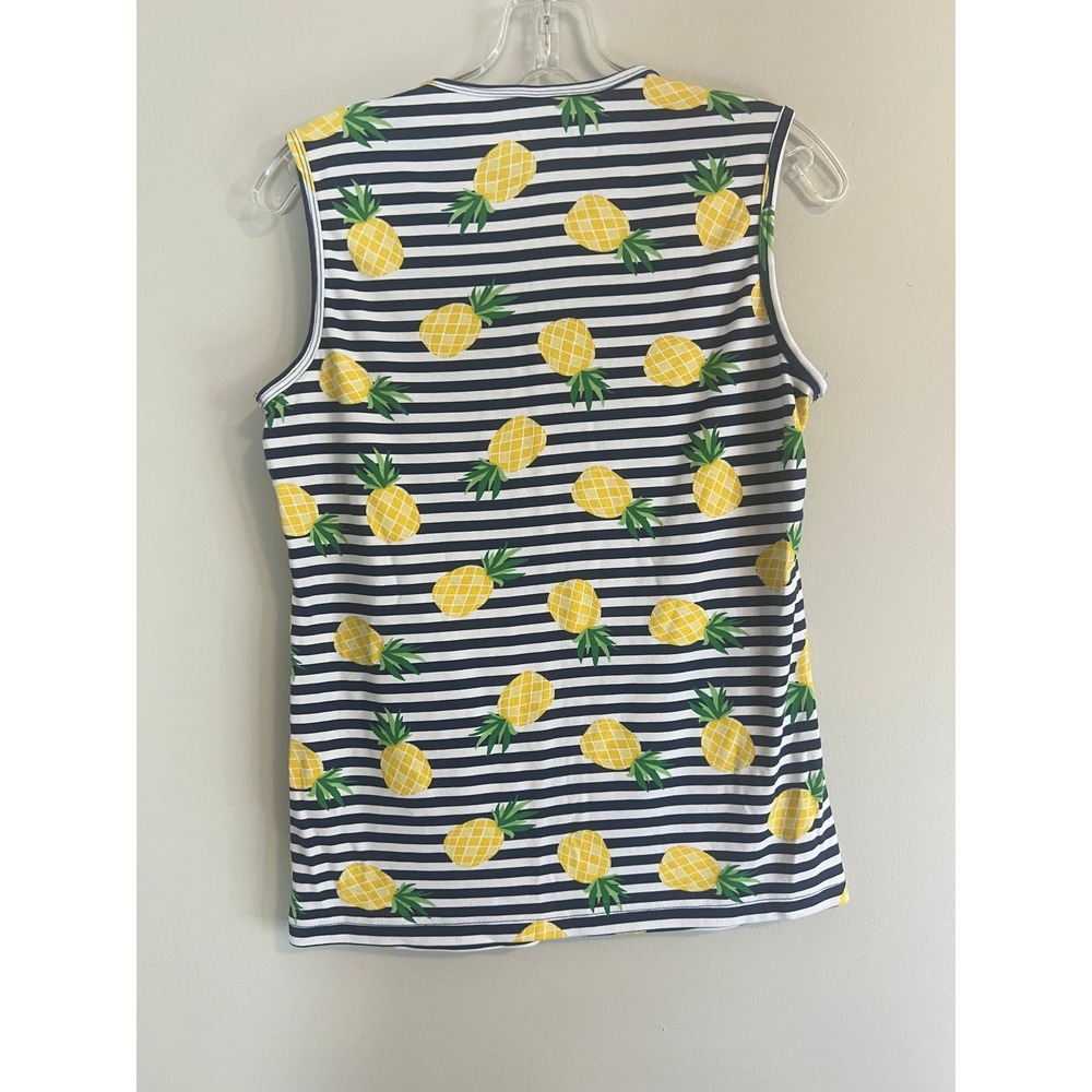 Blair Womens Pineapple Stripe Sleeveless Tank Top Navy White Yellow Small - Picture 4 of 4